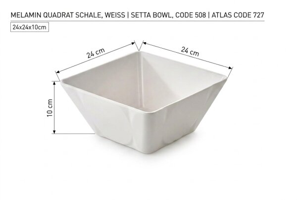 Bol carré en mélamine | 24x24x10cm | Blanc | Setta Bowl | CODE 508 | Atlas Code 727