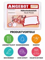 Set gelamineerde vleesetiketten. 140 stuks A7 | 35 stuks A4-formaat met logo