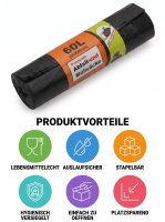 Premium Müll-und Abfallsäcke | Schwarz 60L | mit zugband | 200 Stück / Karton | (20x10)