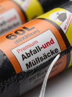 Premium Müll-und Abfallsäcke | Schwarz 60L | mit zugband | 200 Stück / Karton | (20x10)