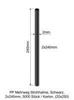 PP reusable straws | Black | 2x240mm | 5000 pcs / carton | (20x250)