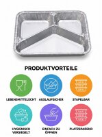 Pandax Alu Menüschale-R881-760G 30mm | tief | 3 geteilt | 800 Stück / Karton | (8x100)
