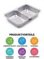 Pandax Alu Menüschale-R880-812G 30mm | flach 2 geteilt | 800 Stück / Karton | (8x100)