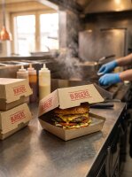 Hamburger box (New York) | Large | 115x115x90 | F flute | 150 pcs / carton | (3 packs x50)