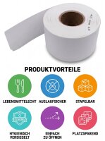 Linerless scale labels self-adhesive | Thermal labels | White | Permanent | 1.57 inch (40mm) roll core | 58mmx65 running metres per roll | 36 pcs / carton. Sales unit: 1 roll