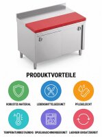 Stainless steel table / cutting table with sliding door | 10cm high upstand and full red board | 100x60x85cm