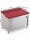 Stainless steel table / cutting table with sliding door | 10cm high upstand and full red board | 100x60x85cm