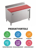 Table en inox / table de découpe avec porte coulissante | Rebord de 10cm de haut et plaque entièrement rouge | 150x60x85cm