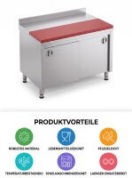 Edelstahltisch / Zerlegetisch mit Schiebetür | 10cm Hohen Kante und 30cm rote Platte | 100x60x85cm