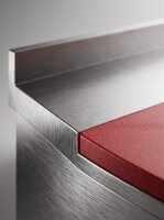 Paslanmaz çelik masa / sürgülü kapaklı parçalama masası | 10cm yüksek kenar ve 30cm kırmızı plaka | 150x60x85cm