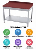Roestvrijstalen tafel / uitbeentafel met onderblad | 10cm hoge opstaande rand en volledig rode plaat | 100x60x85cm