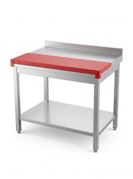 Stainless steel table / cutting table with bottom shelf | 10cm high upstand and 30cm red board | 100x60x85cm