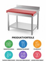 Stainless steel table / cutting table with bottom shelf | 10cm high upstand and 30cm red board | 100x60x85cm