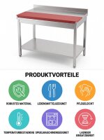 Roestvrijstalen tafel / uitbeentafel met onderblad | 10cm hoge opstaande rand en 30cm rode plaat | 150x60x85cm