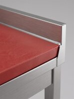 Roestvrijstalen tafel / uitbeentafel met onderblad | 10cm hoge opstaande rand en 30cm rode plaat | 150x60x85cm
