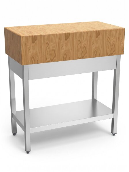 Hackblock aus Birkenholz u. Edelstahl | gestl. u. ablage boden | 70x50x90cm