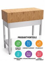 Hackblock aus Birkenholz u. Edelstahl | gestl. u. ablage boden | 70x50x90cm