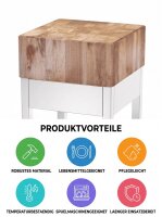 Hackblock aus Birkenholz u. Edelstahl | gestl. u. ablage boden | 50x50x90cm