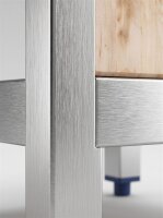 Hackblock aus Birkenholz u. Edelstahl | gestl. u. ablage boden | 50x50x90cm