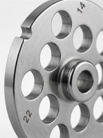 WOLFCUT | Stainless steel meat grinder plates for size 22 | with hub | 1 keyway | durable | 14mm