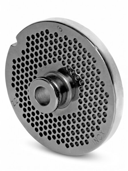 WOLFCUT | Stainless steel meat grinder plates for size 22 | with hub | 1 keyway | durable | 3 mm