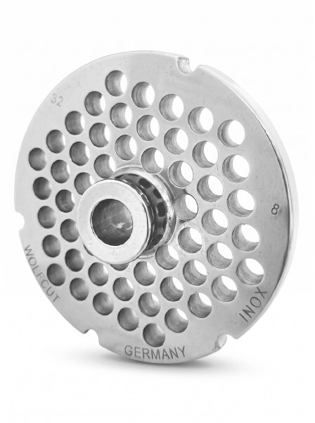 WOLFCUT | RVS gehaktmolenplaten voor maat 32 | met naaf | 4 groeven | duurzaam | 8mm