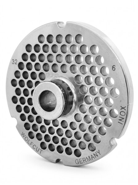 WOLFCUT | RVS gehaktmolenplaten voor maat 32 | met naaf | 4 groeven | duurzaam | 6mm