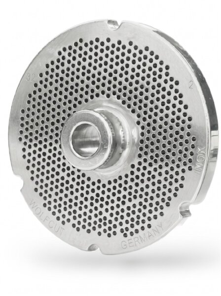 WOLFCUT | Stainless steel meat grinder plates for size 32 | with hub | 4 keyways | durable | 2mm