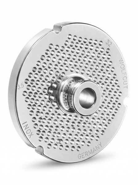 WOLFCUT | Grilles de hachoir en inox pour taille 32 | avec moyeu | 3 encoches | longue durée de vie | 3,5mm