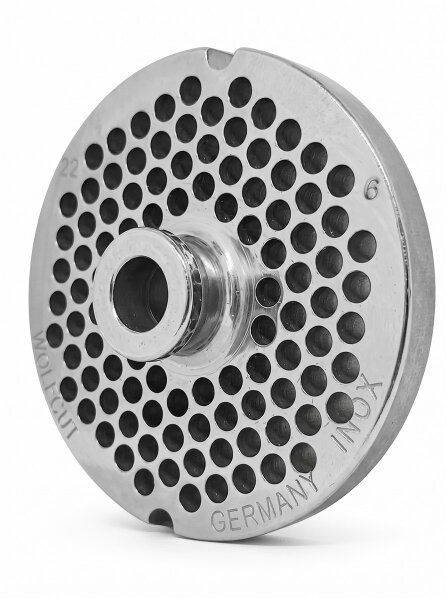 WOLFCUT | Grilles de hachoir en inox pour taille 32 | avec moyeu | 2 encoches | longue durée de vie | 6mm