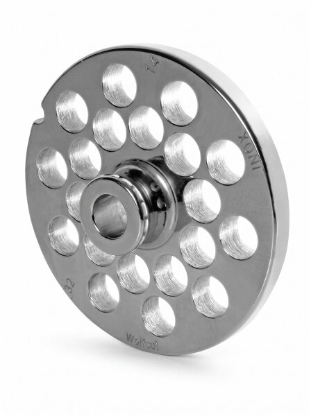 WOLFCUT | Stainless steel meat grinder plates for size 32 | with hub | 1 keyway | durable | 14mm