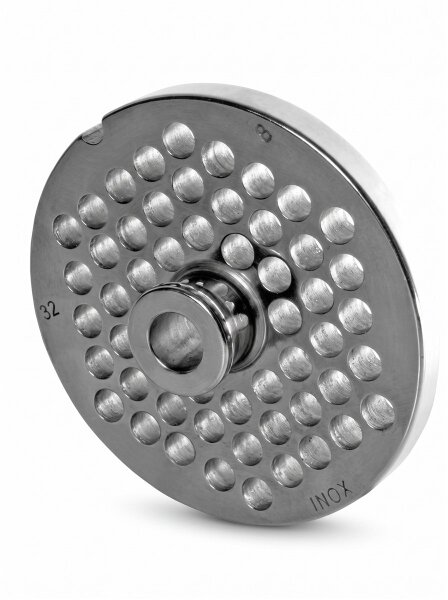WOLFCUT | Stainless steel meat grinder plates for size 32 | with hub | 1 keyway | durable | 8mm