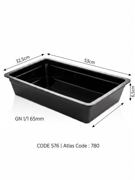 Plateau à viande en mélamine | 53x32,5x6,5cm | Noir | GN 1/1 65mm | CODE 576 | Atlas Code : 780B