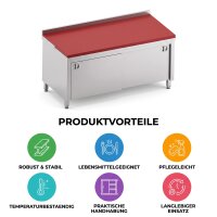 Roestvrijstalen tafel / uitbeentafel met schuifdeur | 10cm hoge opstaande rand en volledig rode plaat | 150x70x85cm