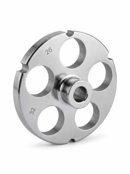 WOLFCUT | Fleischwolfscheiben Edelstahl für 32er | mit Nabe | 4 Nuten | langlebig | 26+14mm