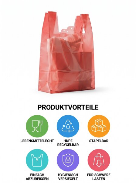 Sacs bretelles - ROUGE - Elite | HDPE en liasse | 30x18x55cm | 2000 pcs / carton (20x100)