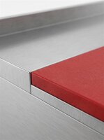 Stainless steel table / cutting table with sliding door | 10cm raised edge and fully red top | 170x60x85cm