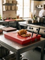 Cutting board with knife holder | Red | 50x50x4cm