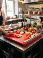 Cutting board with double-sided rails | disassembled | Red | 50x43x3cm
