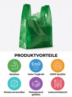 Sacs bretelles | Couleur vert |  HDPE en liasse | 30+20x60cm | Carton principal 1000 pcs (10x100)