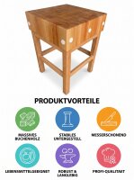 Metzger Hackblock aus massivem Buchenholz | 50x50x90cm | mit Untergestell