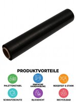 Stretchfolie schwarz 23 µm, 50 cm, 1,5 kg – Palettenfolie, 6 Rollen / Karton